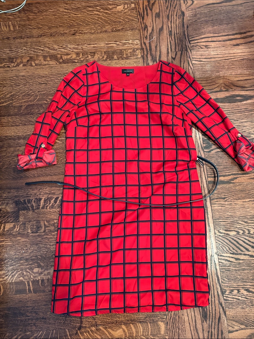 The Limited Red Shift Dress with Black Windowpane